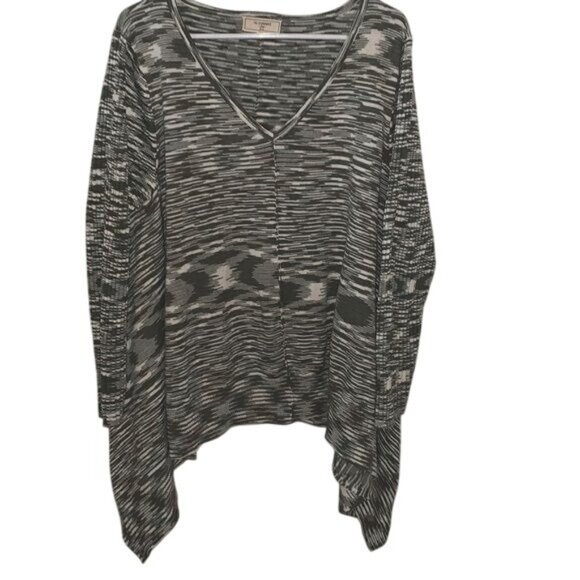 No Comment Plus 2X Green & White Striped Acrylic Tunic Sweater With Asymmetrical - Picture 1 of 9